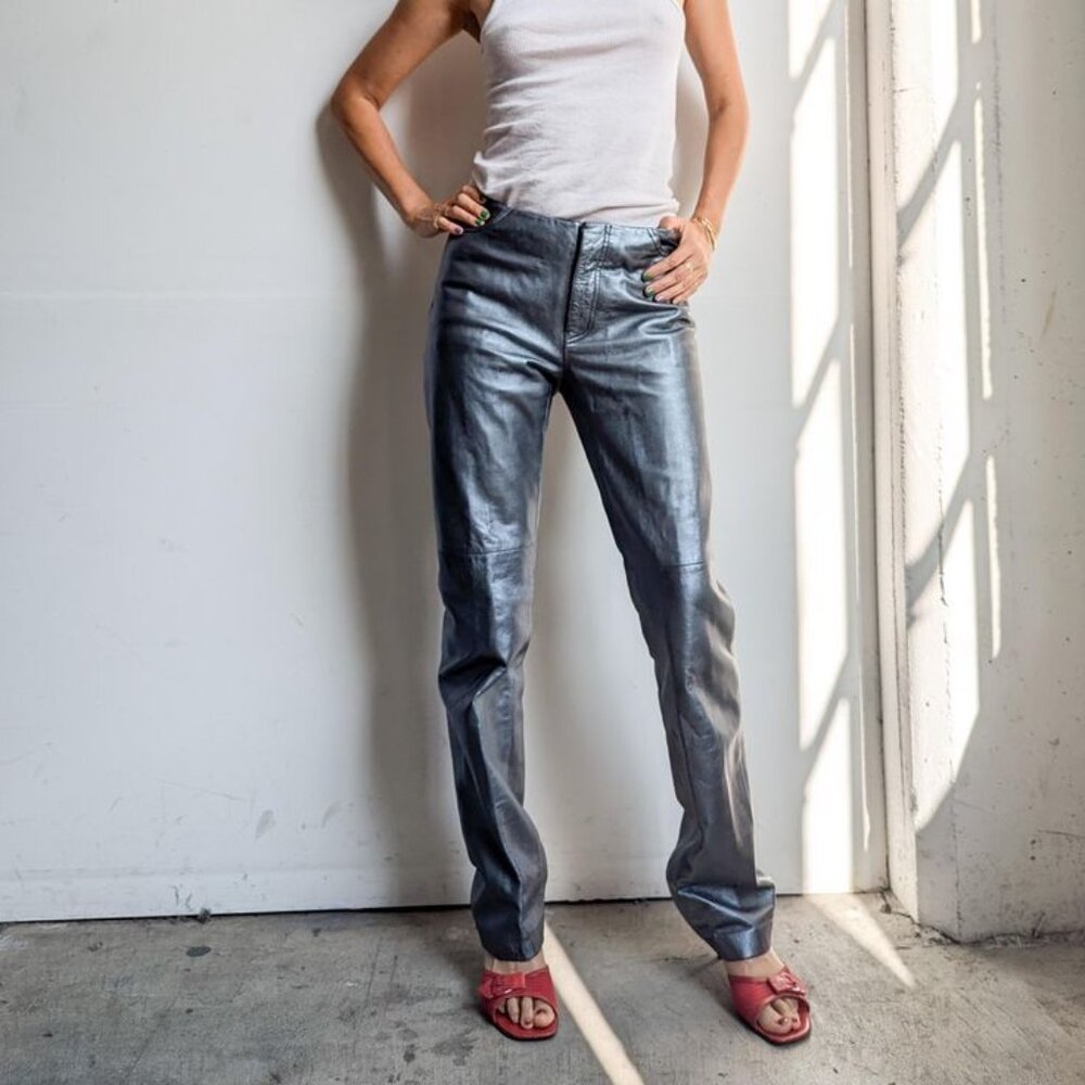 Gap Metallic Gray Leather Pants - Size 4 (Y2K Vintage)